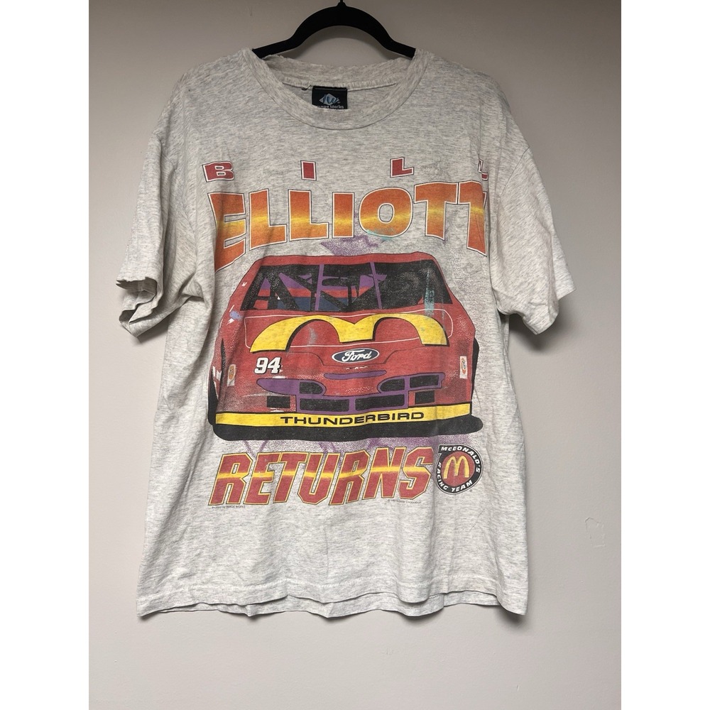 Hanes T-Shirt Unisex L Grey Good Vintage 1995 Bill Elliott McDonald's NASCAR 94